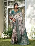 Shree Shyam Fashion Cream With Dark Green Silk Blend Saree | Grocsy