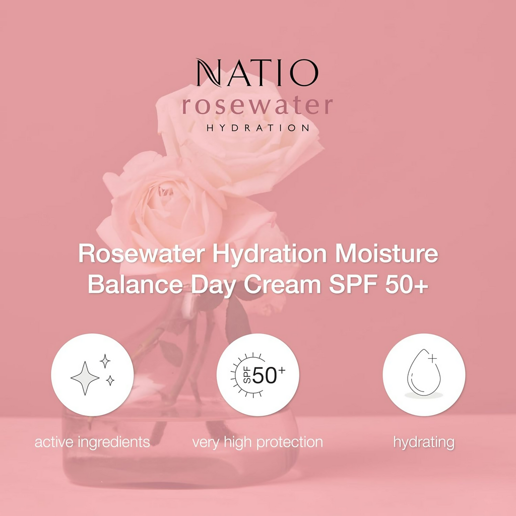 Natio Rosewater Hydration Moisture Balance Day Cream SPF 50+ | Grocsy