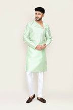 Joban Fashion Green Colored Art Silk Fabric Kurta With Straight Fit Pant | Grocsy