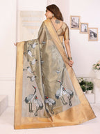 Joban Fashion Golden Cranes Patterns Banarasi Silk Sarees | Grocsy