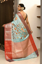 Joban Fashion CGren & Orange Saree Kataan Applick Witch Mirror | Grocsy