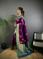 Joban Fashion Blue Peacock Banarasi Silk Sarees | Grocsy