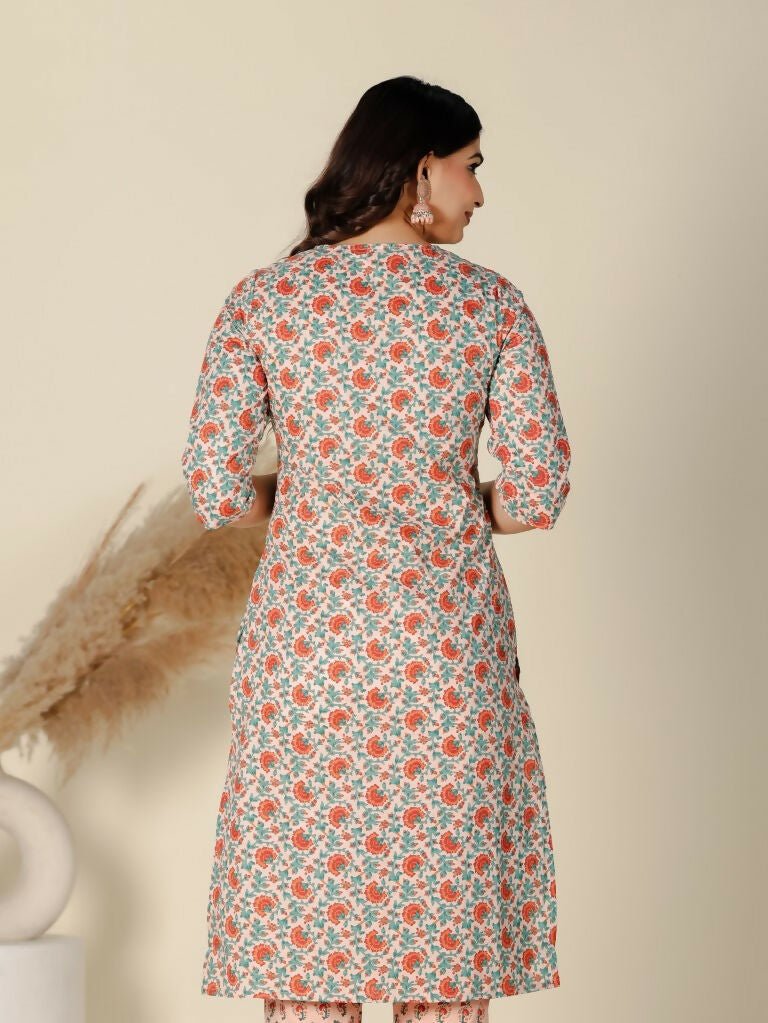 Aramya Orange Soft Cotton Floral Straight Kurta for Women | Grocsy