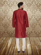 Even Apparels Men's Art Silk Maroon Kurta | Grocsy