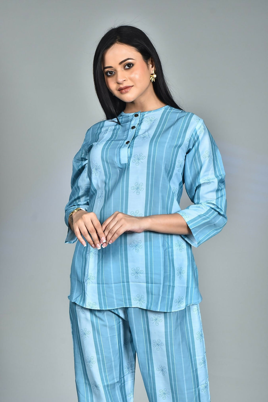Morchari Digital Print Semi Muslin Co-Ord Set Top & Trouser-Multicolor | Grocsy