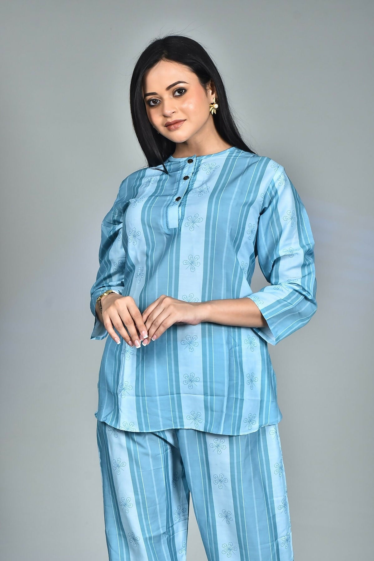 Morchari Digital Print Semi Muslin Co-Ord Set Top & Trouser-Multicolor | Grocsy