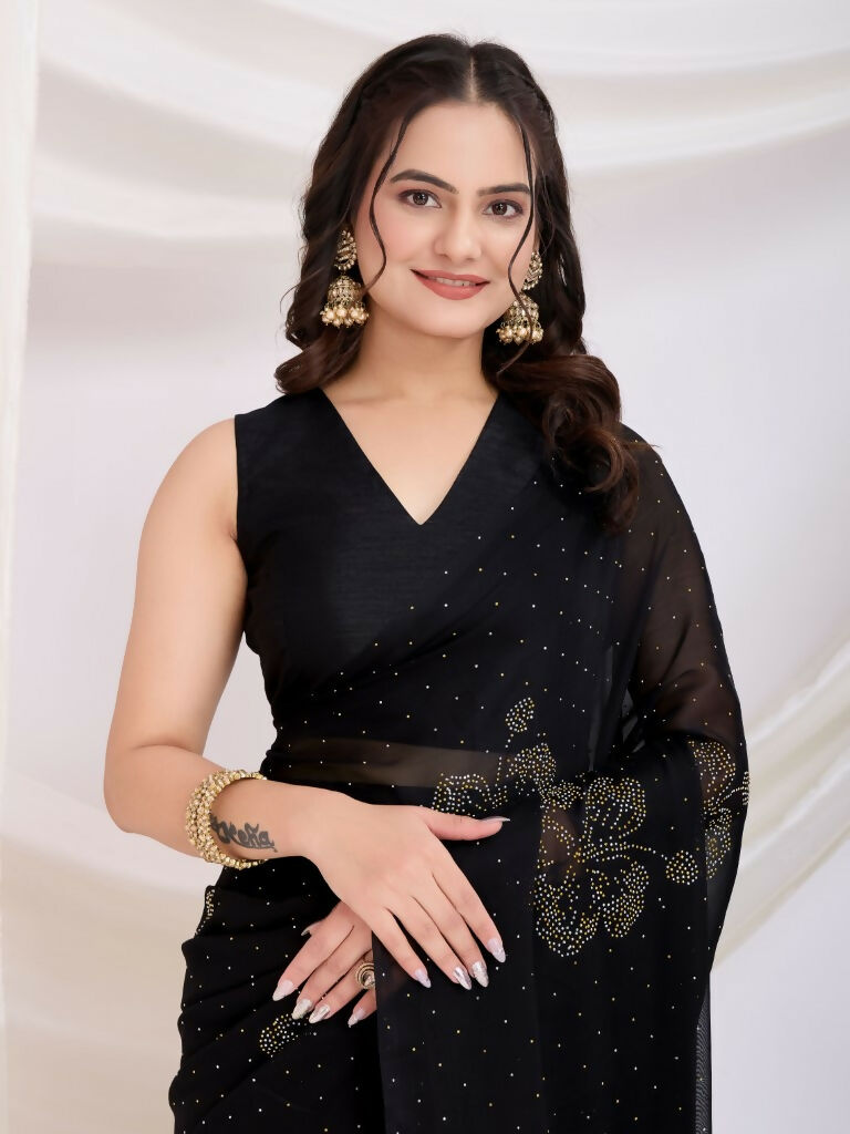 Black Rangoli Silk Diamond Work Ready To Wear Saree - Tamana | Grocsy