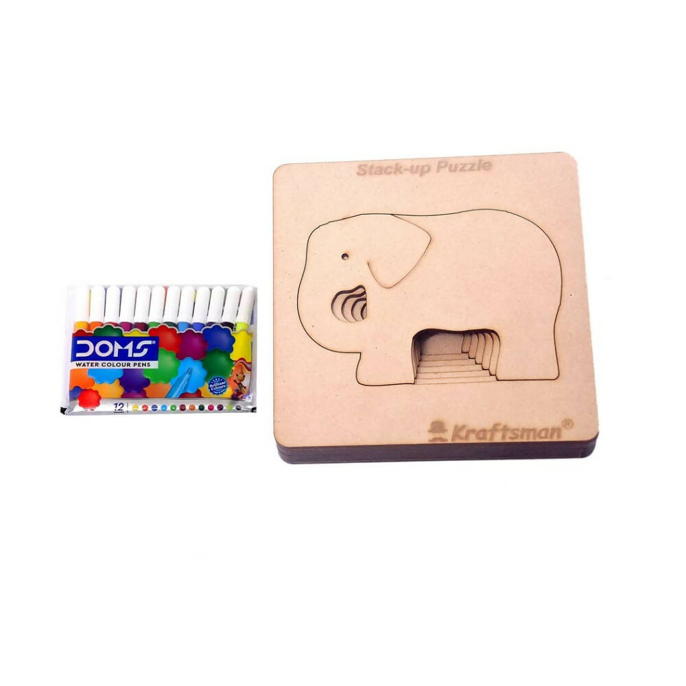 Kraftsman Stack up Puzzles/ Layered Puzzle Elephant Shape for Kids | Color Kit Included | 6 Pieces Puzzle | Grocsy