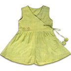 Mhyssa Green V Neck Short Jumpsuit With Front Overlap Tie-Up For Kids | Grocsy