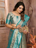 Anaita Blue Tissue Silk With Zari Weaving Saree With Blouse | Grocsy