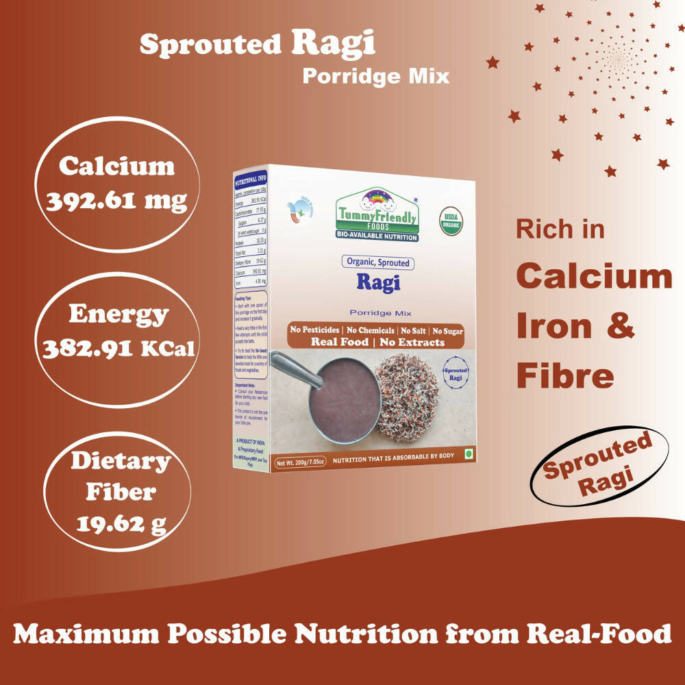 TummyFriendly Foods Certified Organic Sprouted Ragi Porridge Mix | Grocsy