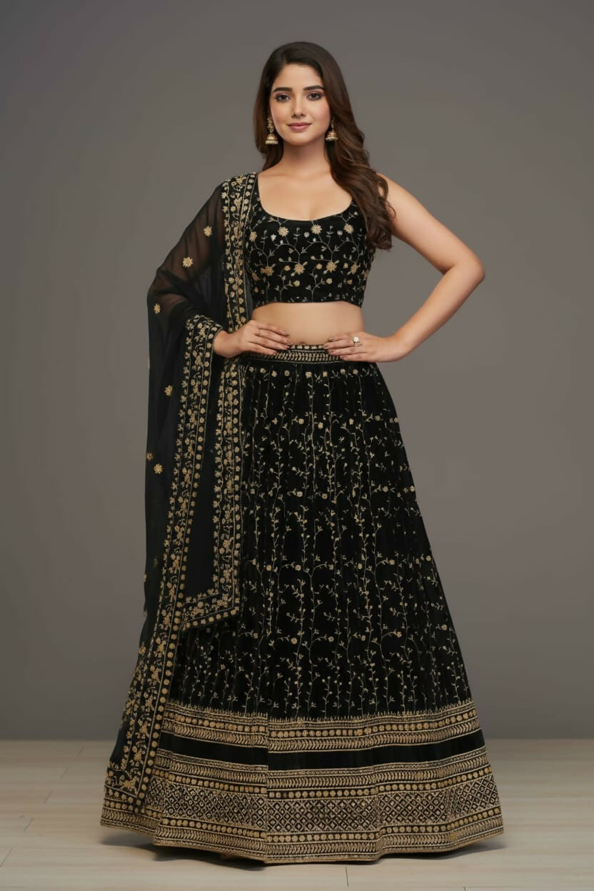 Lehenga Mart Designer Indian Wedding Lehenga Choli-Black | Grocsy