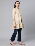 Ahalyaa Beige Cotton Gold Printed Tunic | Grocsy