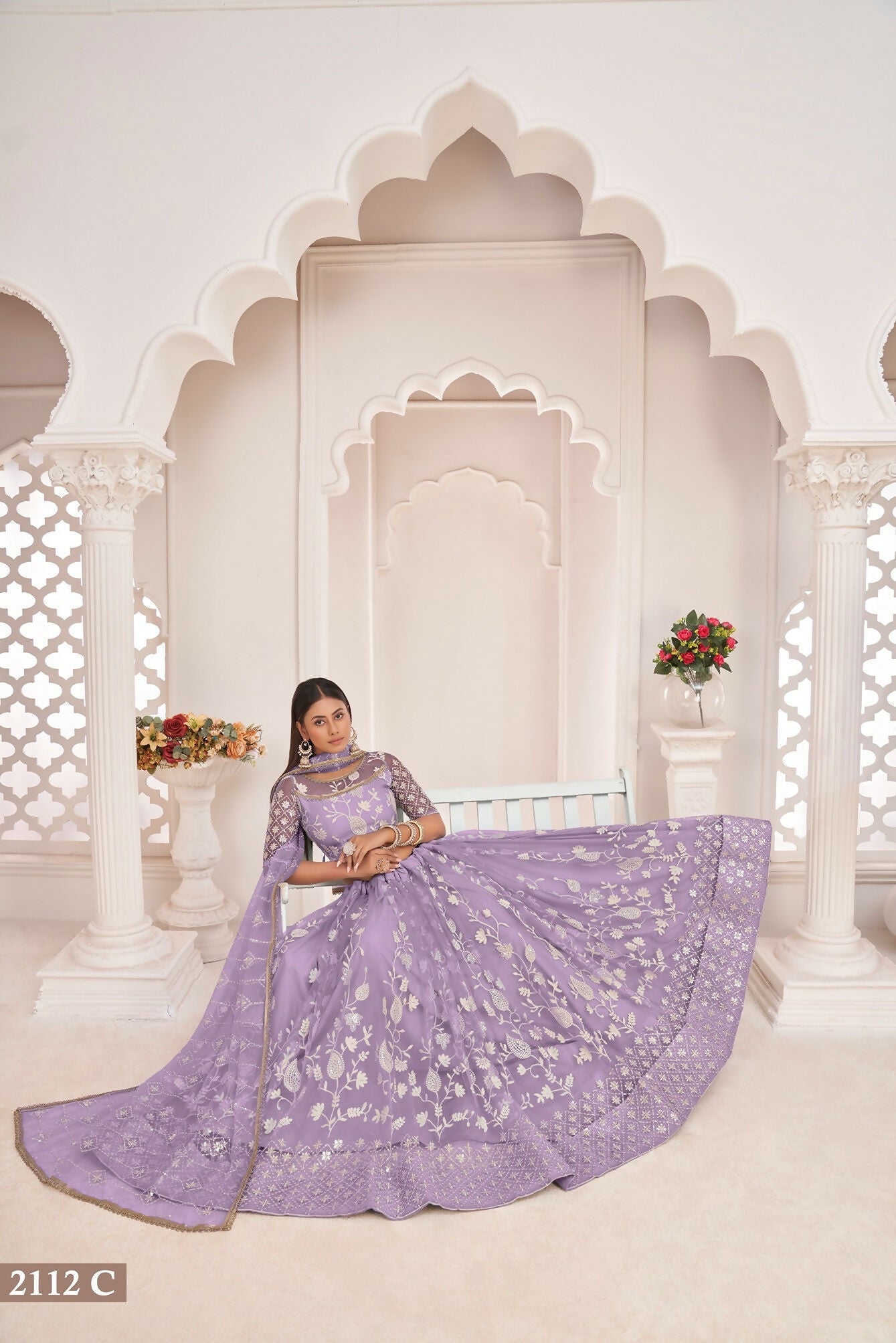 Eilara Women'S Light Purple Butterfly Net White Cotton Thread And Zari Sequence Embroidered Work Lehenga Choli For Party Wear | Grocsy