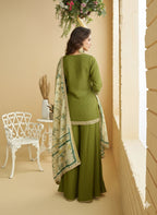 Evanik Women Mehendi Chinon Silk Zari Embroidered Sequins Sharara Suit | Grocsy