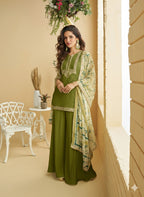 Evanik Women Mehendi Chinon Silk Zari Embroidered Sequins Sharara Suit | Grocsy