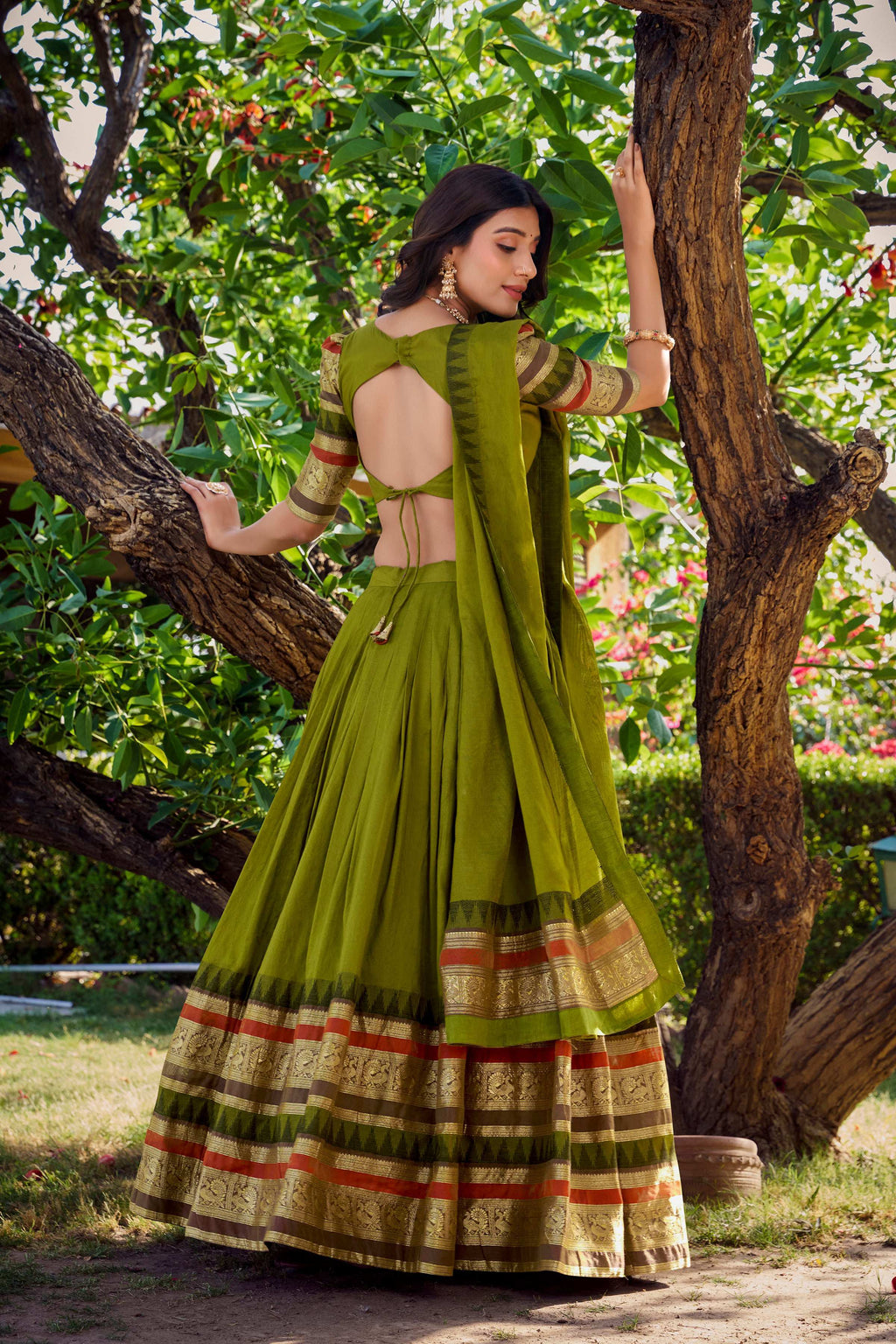 Evanik Women Pure Chanderi Plain With Zari Weaving Work Border Stitched Lehenga With Unstitched Blouse Dupatta(Up to 42) | Grocsy