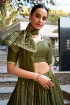 Evanik Women Pure Chanderi Plain With Zari Weaving Work Border Stitched Lehenga With Unstitched Blouse Dupatta(Up to 42) | Grocsy