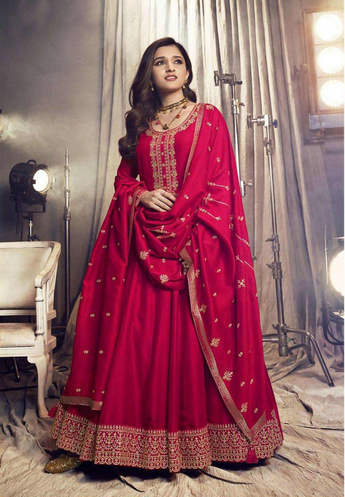 Vastranavya Nidhi Shah Rani Pink Art Silk Embroidered Anarkali Suit | Grocsy