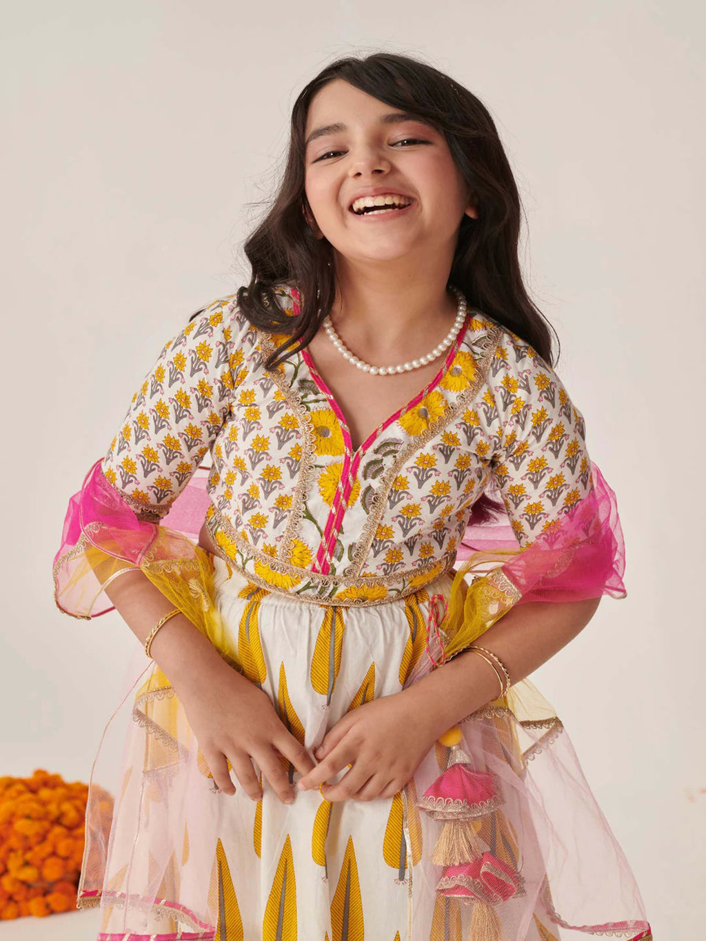 Joban Fashion Girl's Yellow & White Color Lehenga Choli | Grocsy