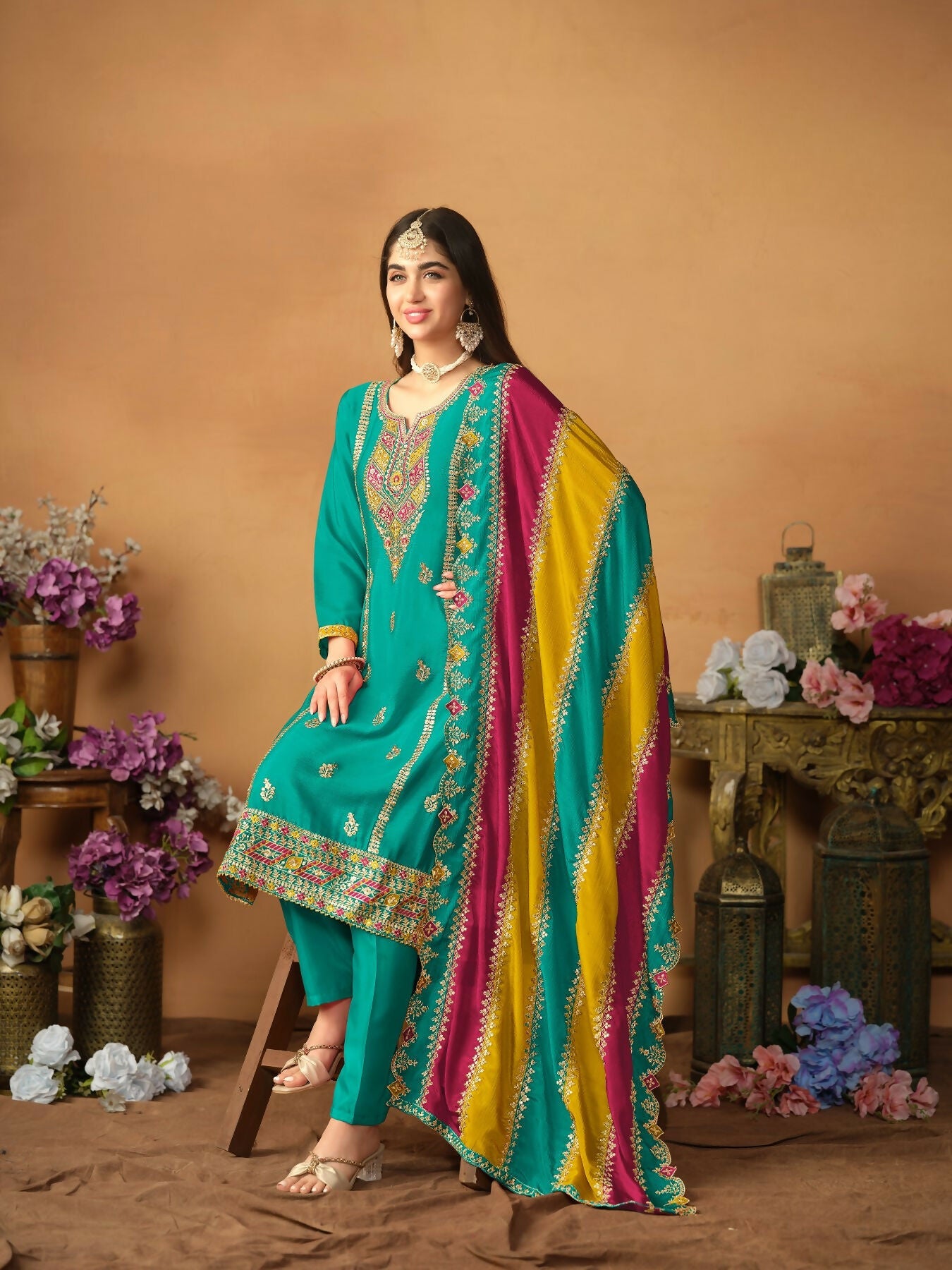 Anaita Blue Embroidered Soft Organza Salwar Suit | Grocsy