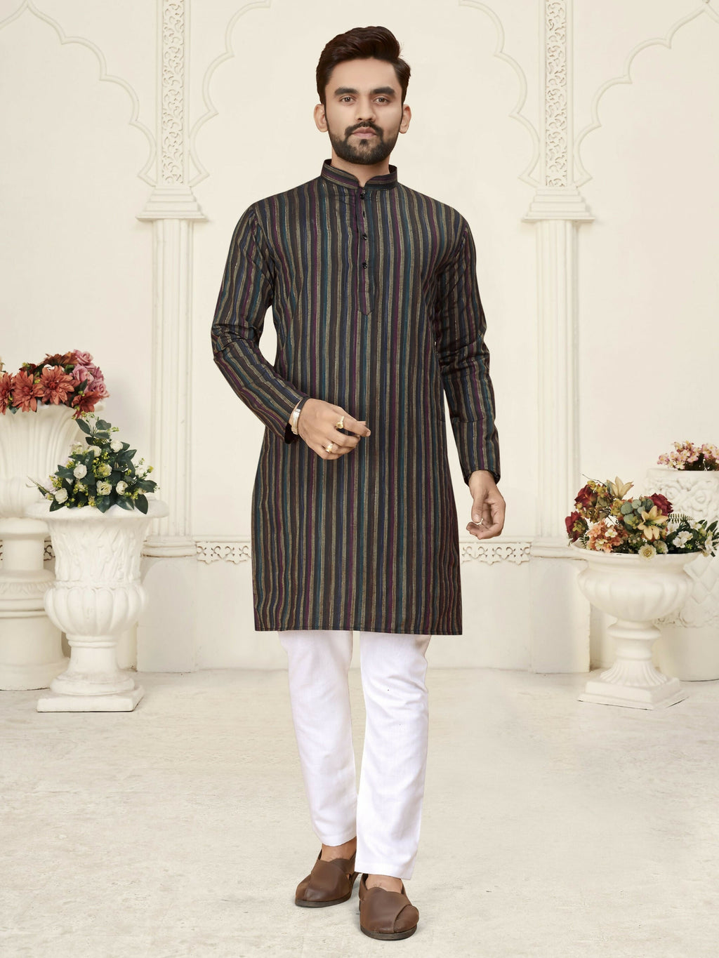 Anaita Black Jacquard Linen Cotton Straight Kurta | Grocsy