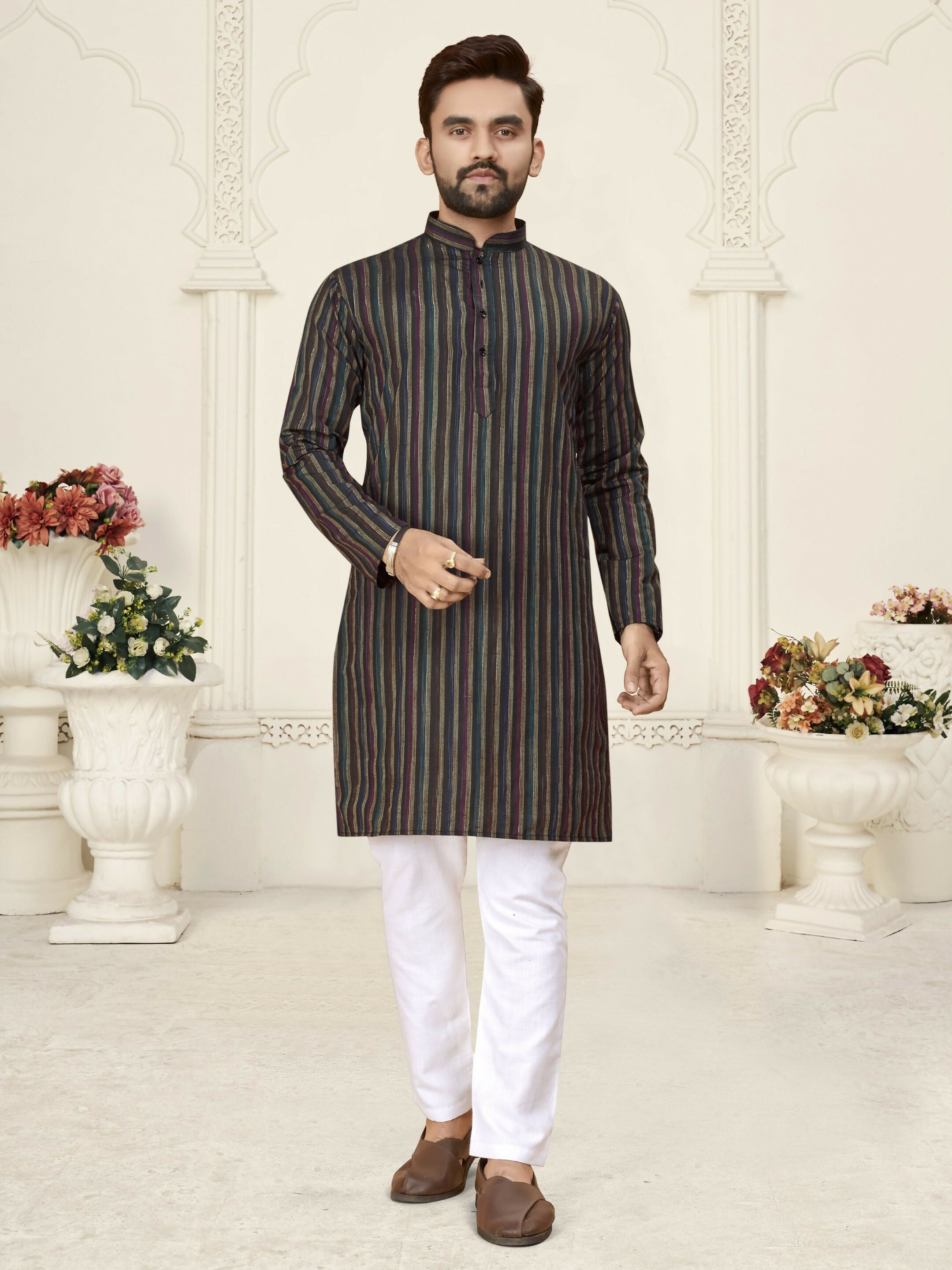Anaita Black Jacquard Linen Cotton Straight Kurta | Grocsy