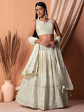 Tulsi Art Mesmerizing White Sequins Georgette Lehenga Choli With Dupatta | Grocsy