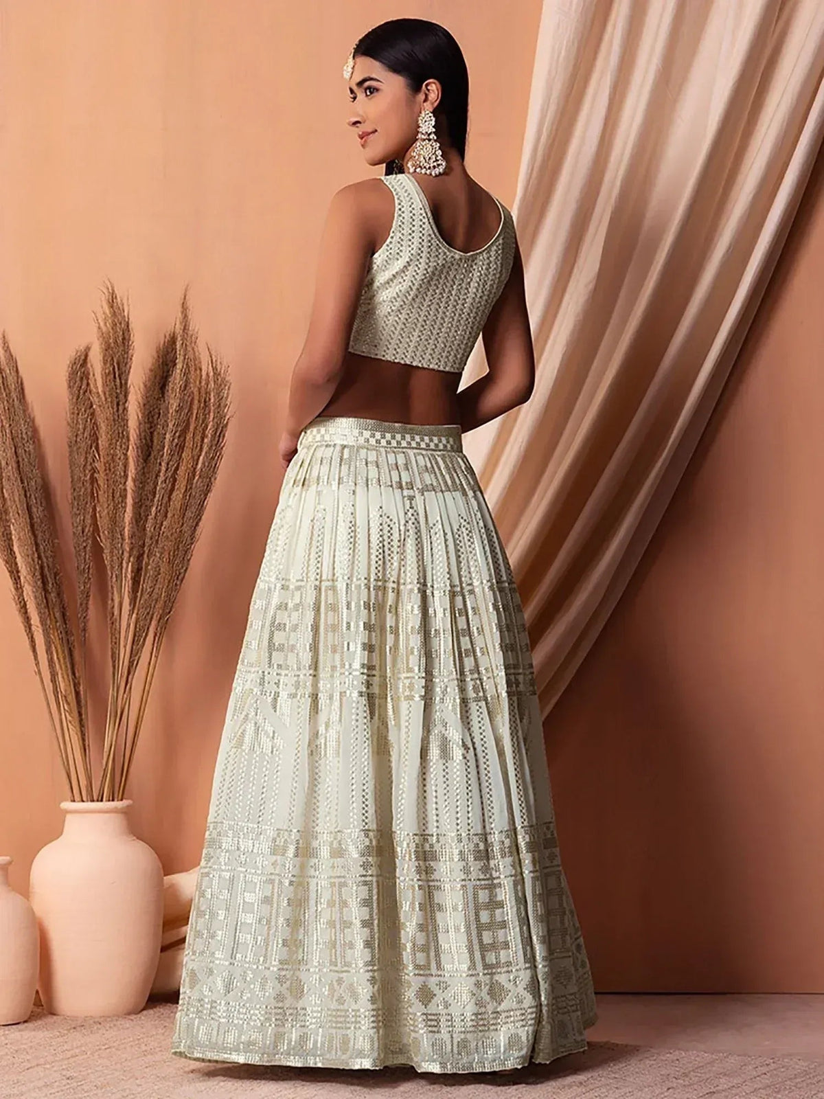 Tulsi Art Mesmerizing White Sequins Georgette Lehenga Choli With Dupatta | Grocsy