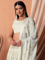 Tulsi Art Mesmerizing White Sequins Georgette Lehenga Choli With Dupatta | Grocsy