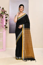 Piyari Fashion Women's Black Embellished Cotton Blend Jamdani Saree | Grocsy