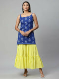 Ahalyaa Womens Royal Blue Pure Cotton Printed Tunic Sharara Set | Grocsy
