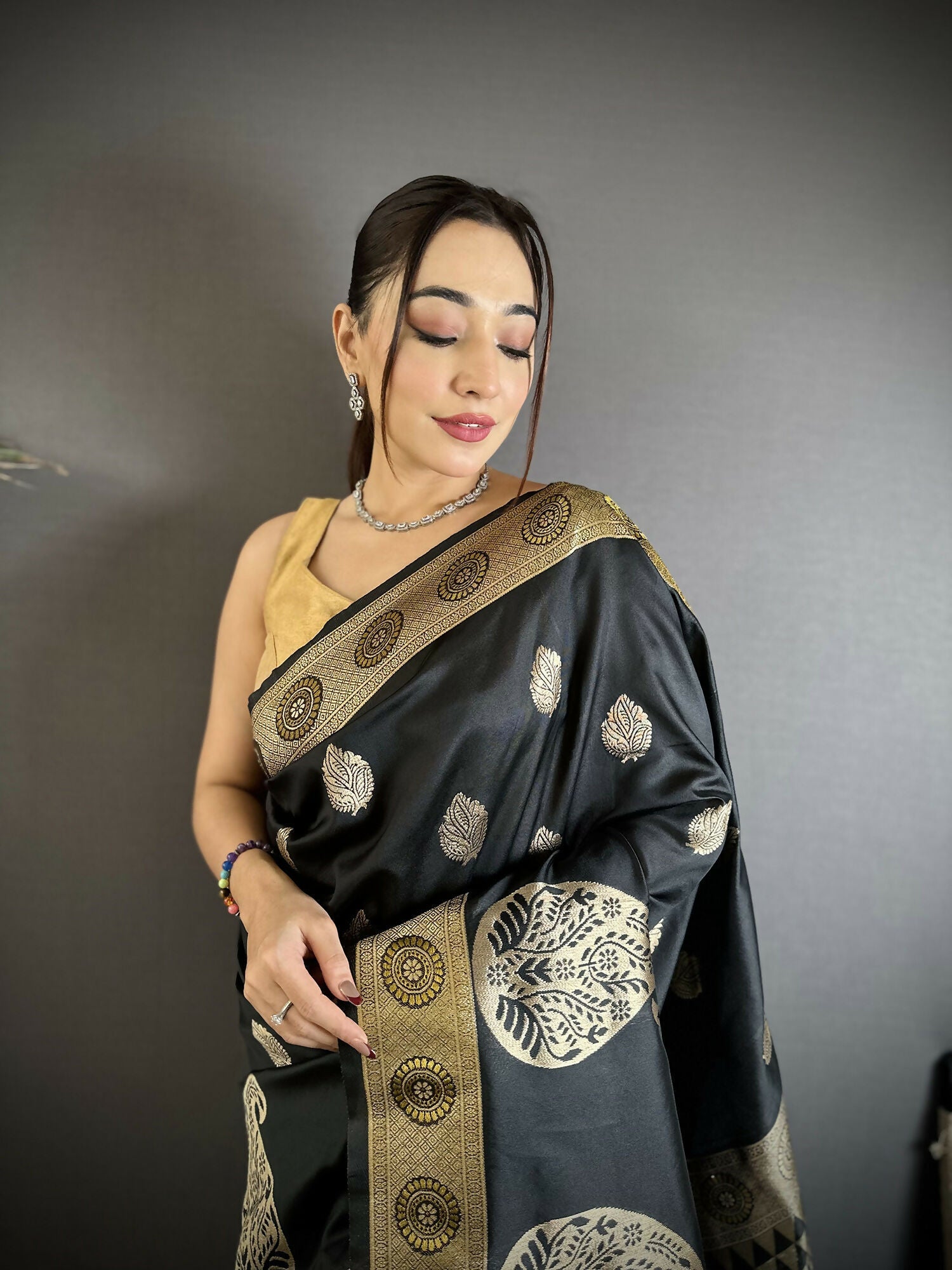 Joban Fashion Black Paisley Soft Silk Banarasi Saree | Grocsy
