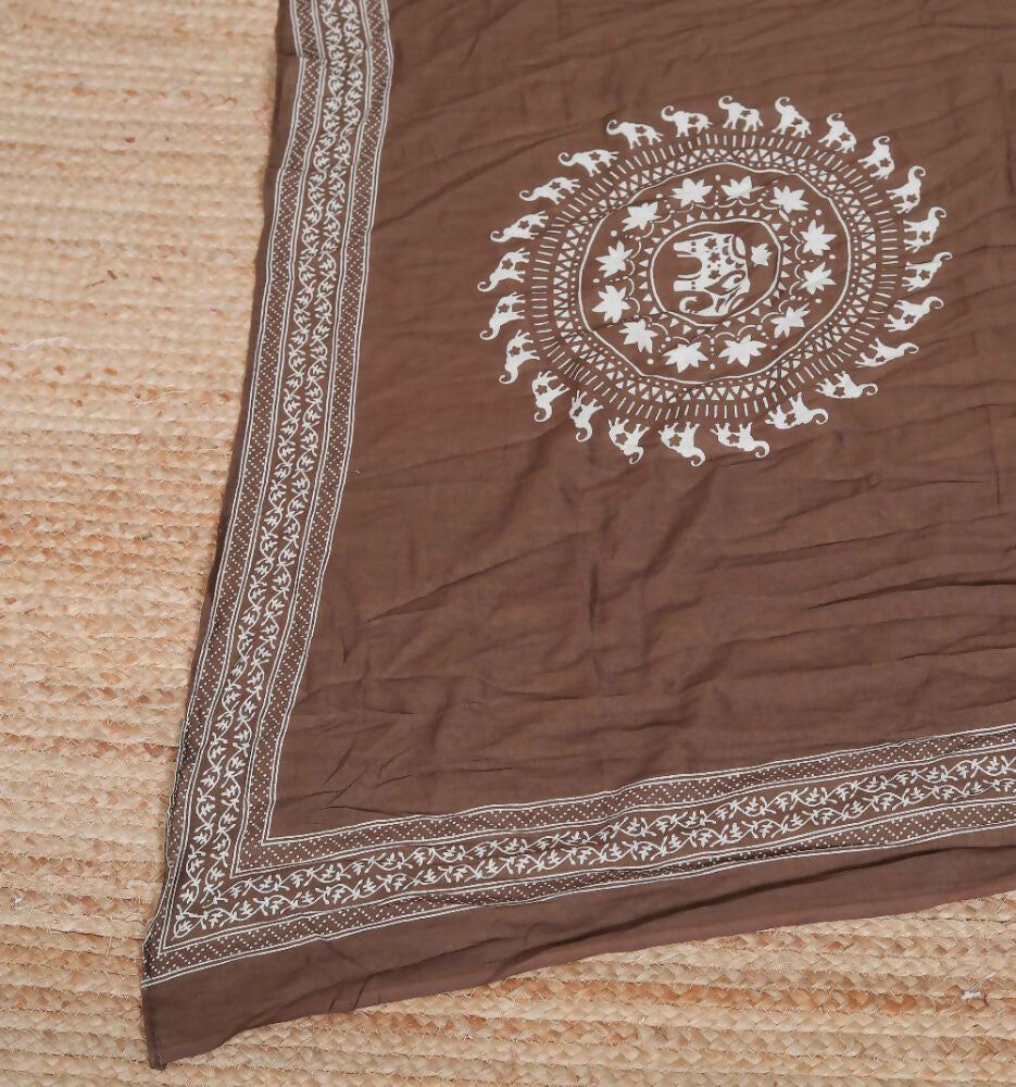 Miravan Womens Animal Print Cotton Brown Stitched Kurta Palazzo With Dupatta Set | Grocsy