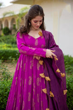 Purple Pure Reyon Gold Foil Work Stitched Suit With Dupatta - Anbazaar | Grocsy