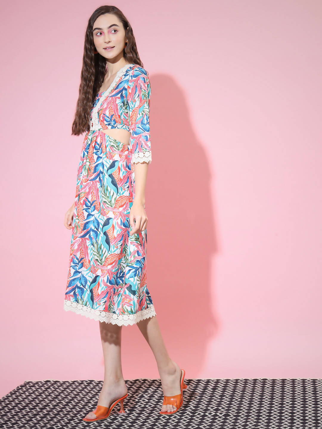 Myshka Women's Multi Floral Printed Fit and Flare Dress | Grocsy