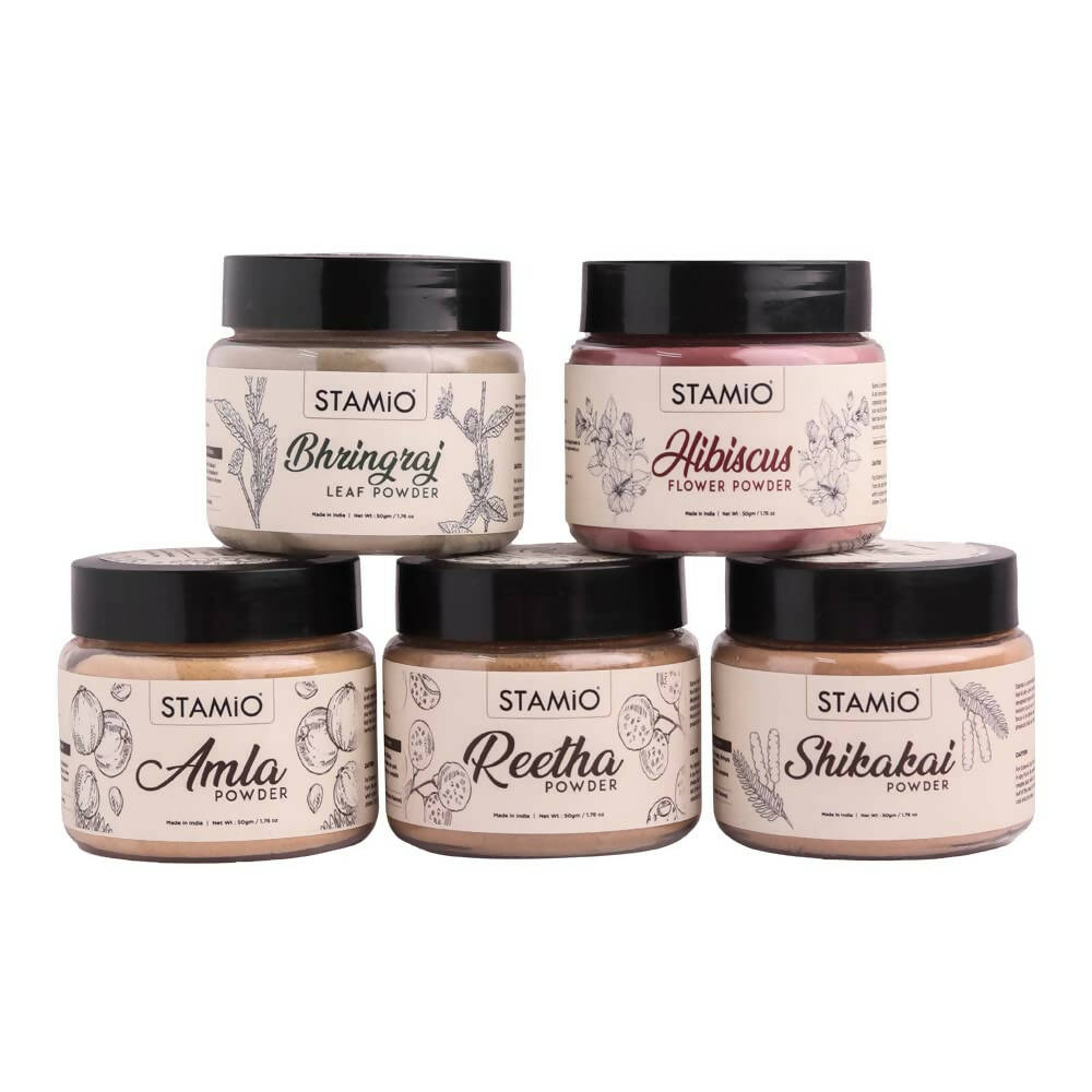 Stamio Pure Amla, Reetha, Shikakai, Bhringraj, Hibiscus Powders Combo For Hair Pack | Grocsy