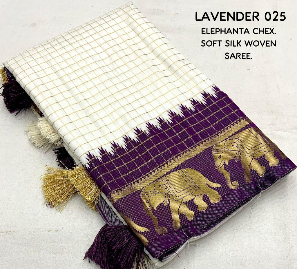 Lavender Silk Zari Woven Saree with Unstitched Blouse - Hiral Fashion | Grocsy