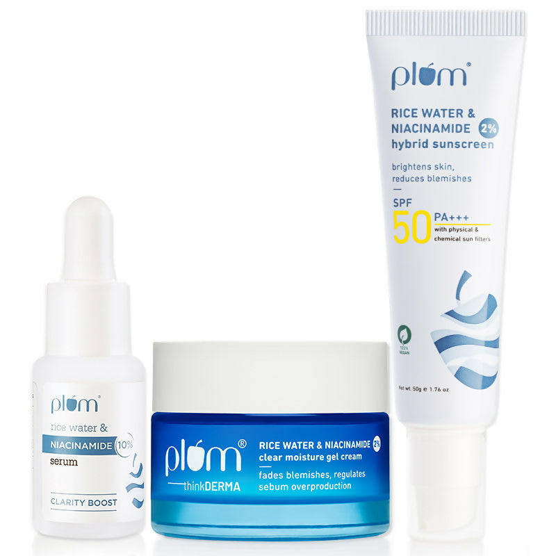 Plum Niacinamide Serum, Moisturizer & Sunscreen Kit For Bright, Blemish-Free, Hydrated Skin | Grocsy
