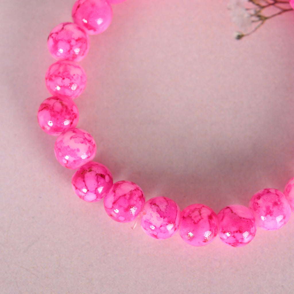 NVR Men & Women Pink Marble Crystal Beaded Elasticated Bracelet