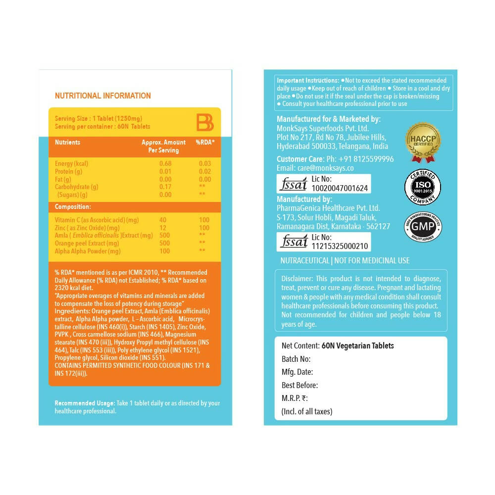 BBETTER Vitamin C and Zinc Tablets for Immunity & Skin Health | Grocsy
