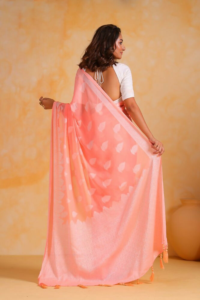 Vamsee Sikha Peach Georgette Saree | Grocsy