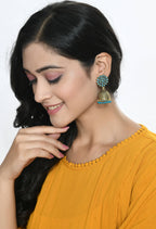 Mominos Fashion Johar Kamal Beautiful Kundan Work Jhumka With Sky Blue Beads