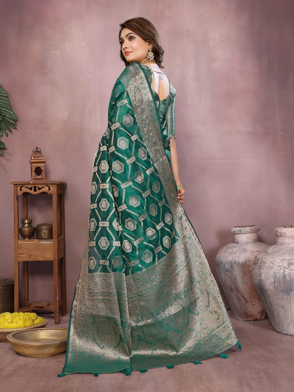 Aastha Fashion Light Green Soft Organza Silk Weaving Saree | Grocsy