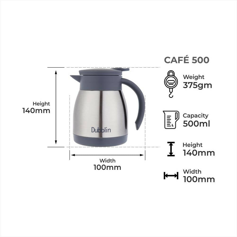 Dubblin Cafe Stainless Steel Double Wall Vacuum Insulated Thermos Flask | Grocsy
