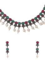 NVR Women Silver-Plated Stone Studded Oxidised Silver Jewellery Set | Grocsy