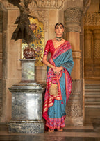 Midnight Blue Banarasi Weaving, Ultra Aqua Finish, Zari Work Banarasi Silk Saree - Rath Kunti | Grocsy