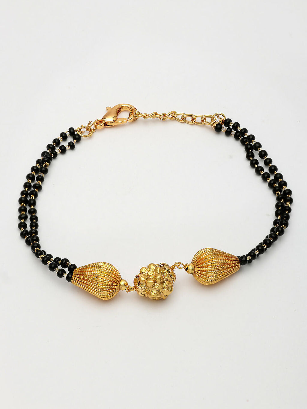 NVR Women Gold-Polished & Black Brass Hand Mangalsutra Link Bracelet | Grocsy