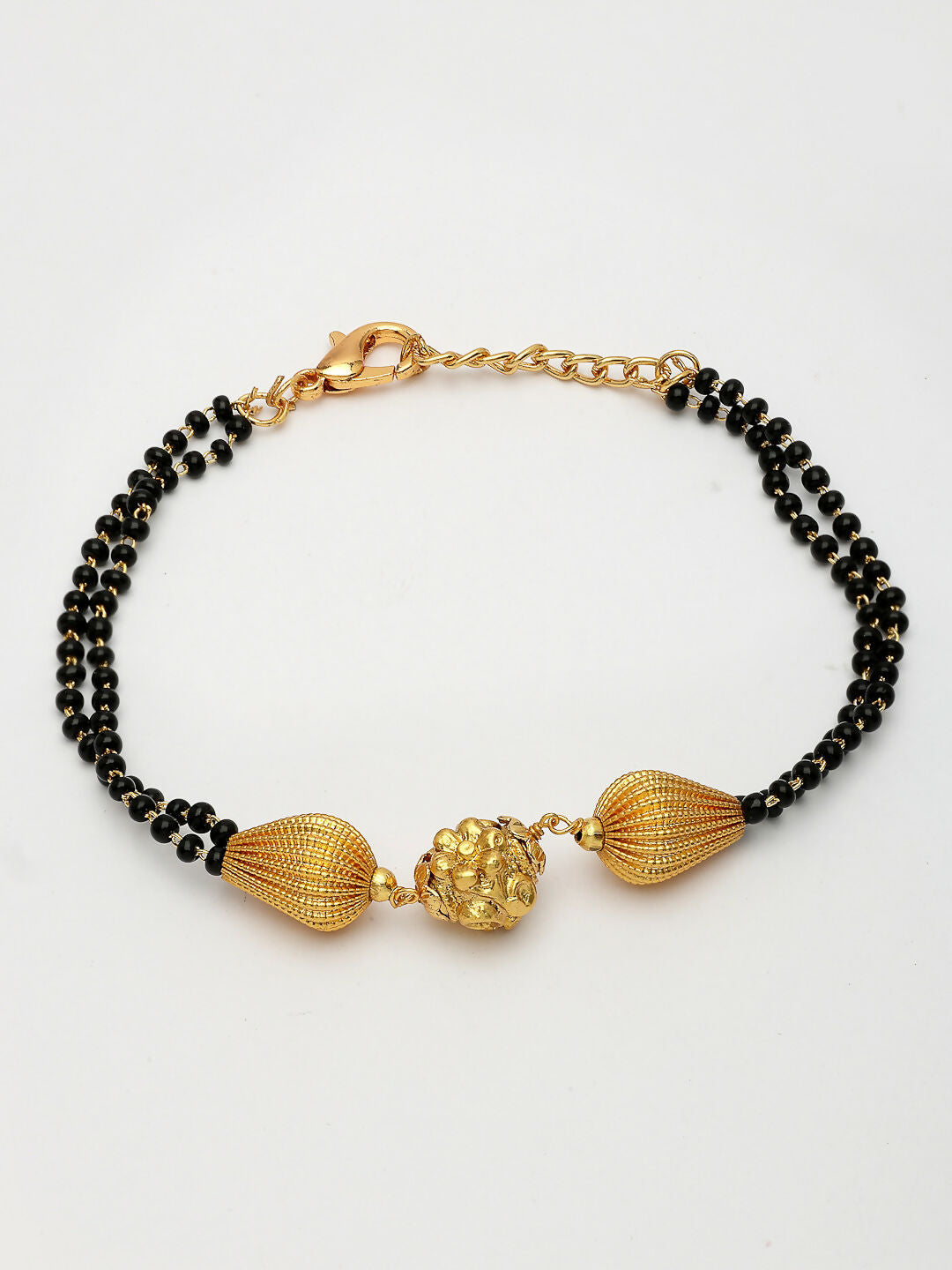 NVR Women Gold-Polished & Black Brass Hand Mangalsutra Link Bracelet | Grocsy