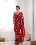 Red Georgette Sequance Embroidery Work Border Saree - Sitare | Grocsy